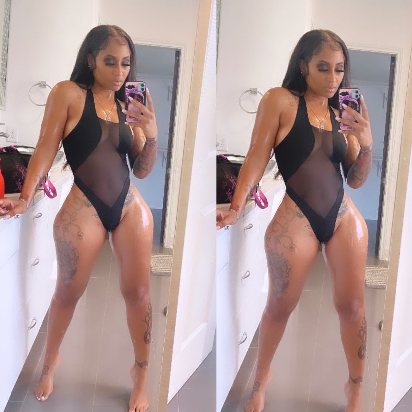 Mesh Patched Halter Swimwear