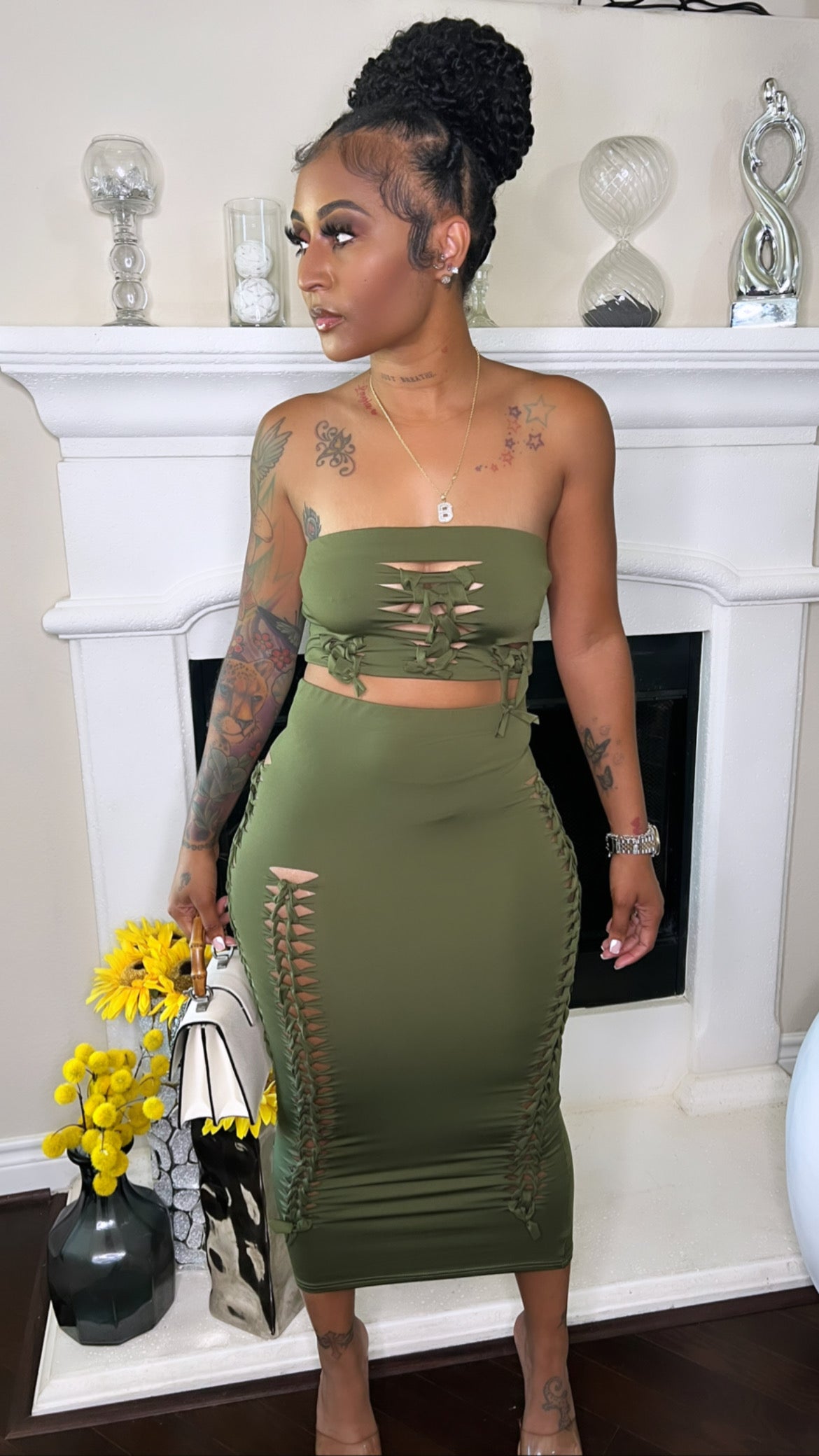 Olive 2piece Skirt Set