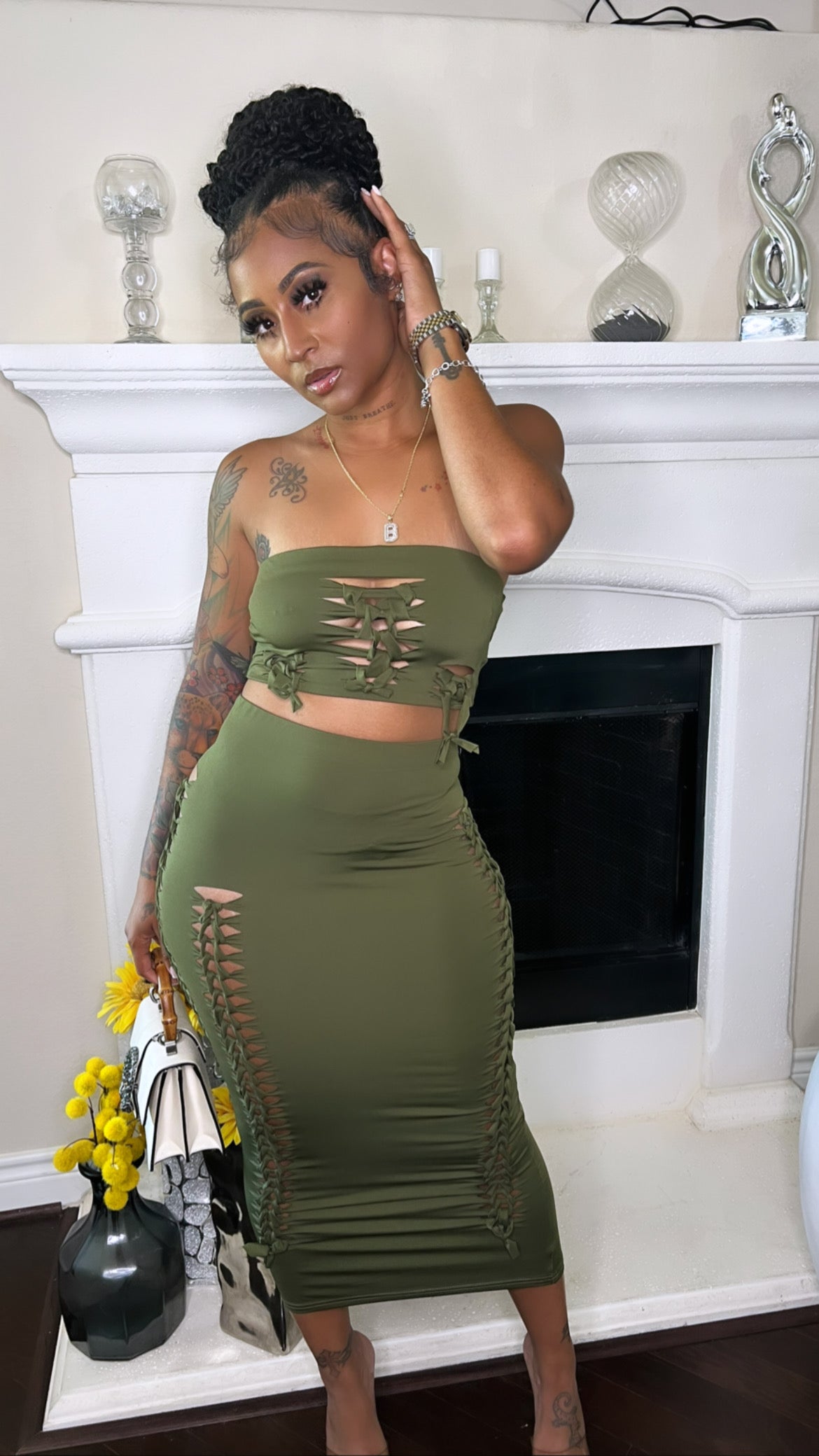 Olive 2piece Skirt Set