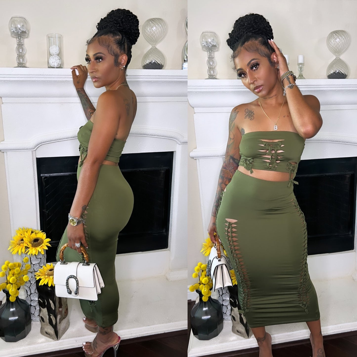 Olive 2piece Skirt Set